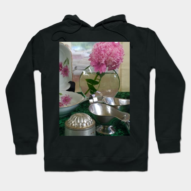 Pink Peony on Table Hoodie by ephotocard